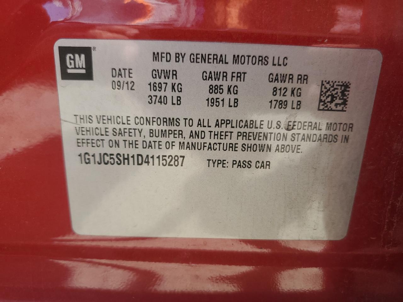 1G1JC5SH1D4115287 2013 Chevrolet Sonic Lt