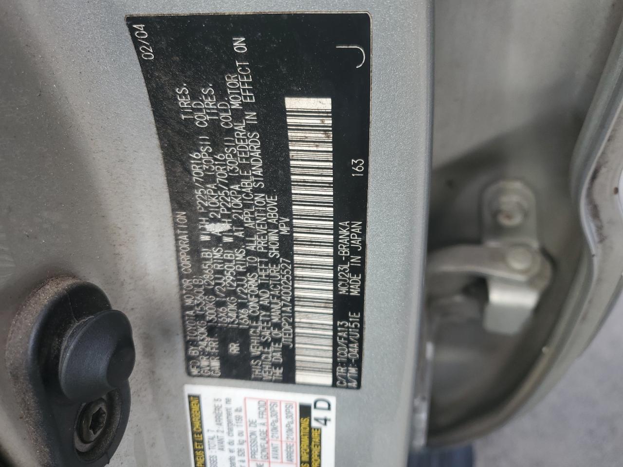 JTEDP21A740025527 2004 Toyota Highlander Base