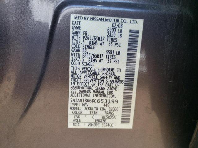 2008 Nissan Pathfinder S VIN: 5N1AR18U68C653199 Lot: 58409484