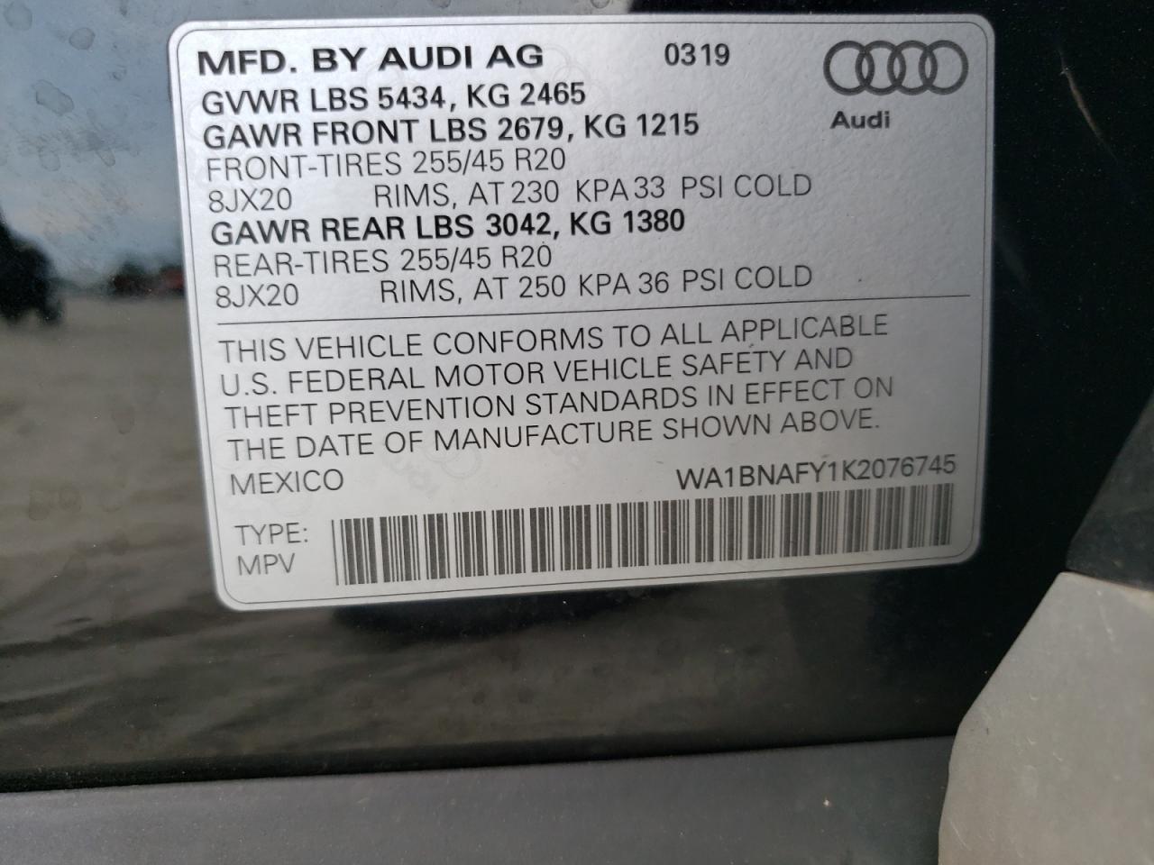 WA1BNAFY1K2076745 2019 Audi Q5 Premium Plus