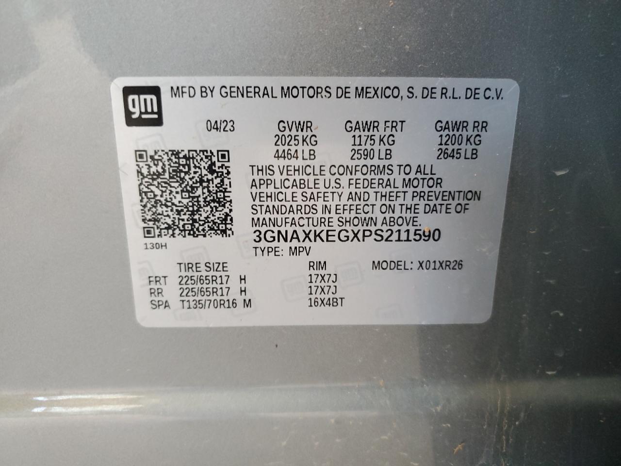 3GNAXKEGXPS211590 CHEVROLET EQUINOX 2023