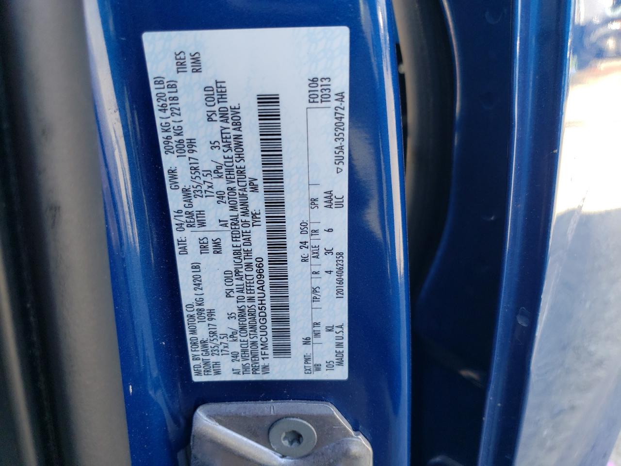 1FMCU0GD5HUA09660 FORD ESCAPE 2017