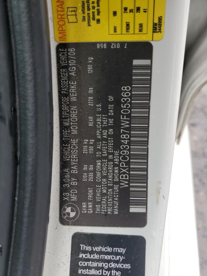 WBXPC93487WF05368 2007 BMW X3 3.0Si