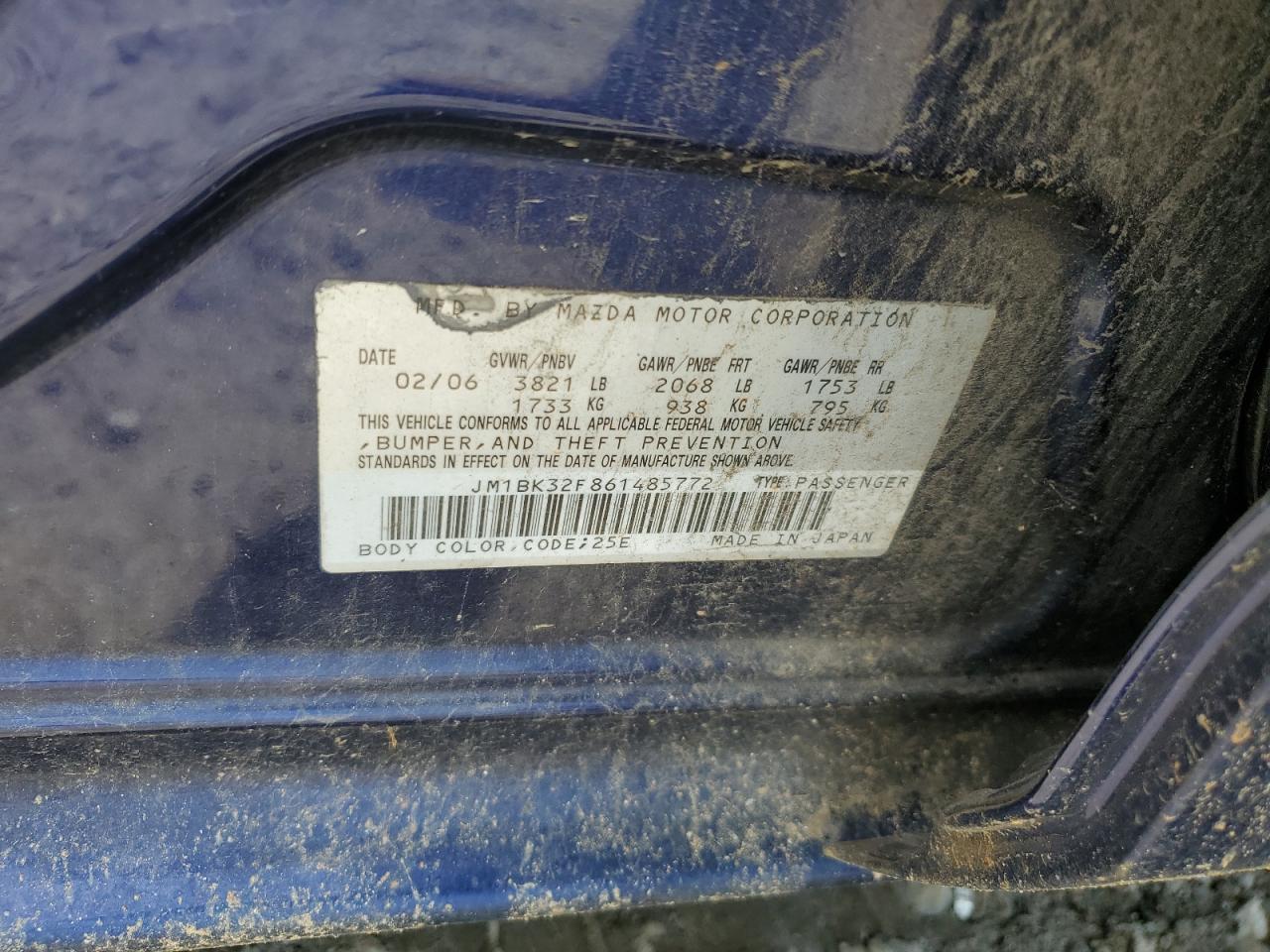 JM1BK32F861485772 2006 Mazda 3 I