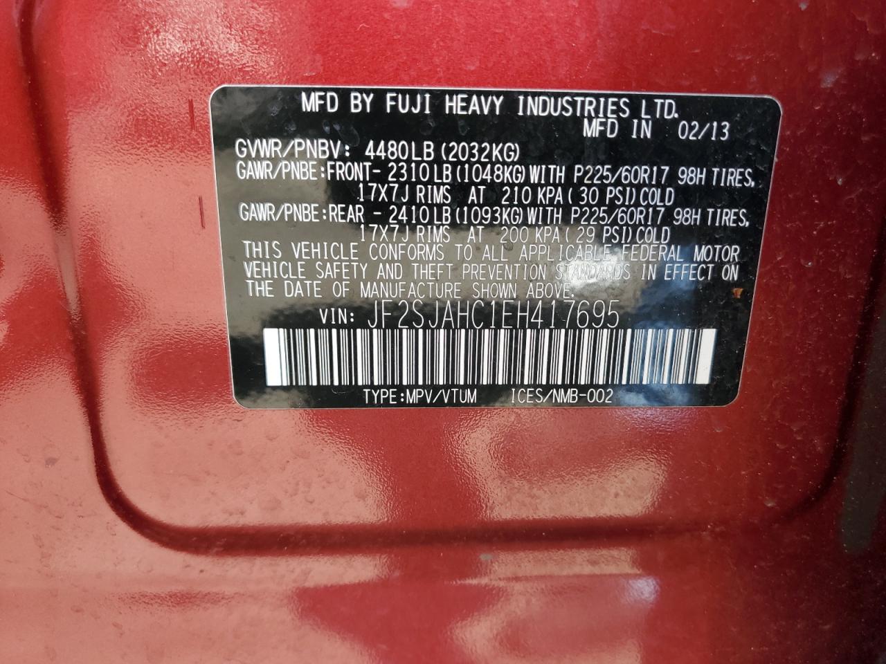 JF2SJAHC1EH417695 2014 Subaru Forester 2.5I Limited