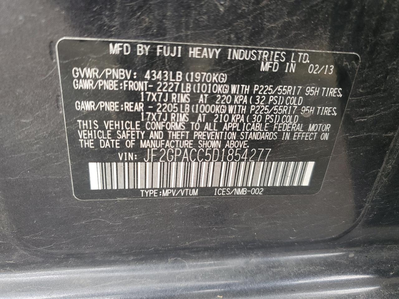 JF2GPACC5D1854277 2013 Subaru Xv Crosstrek 2.0 Premium