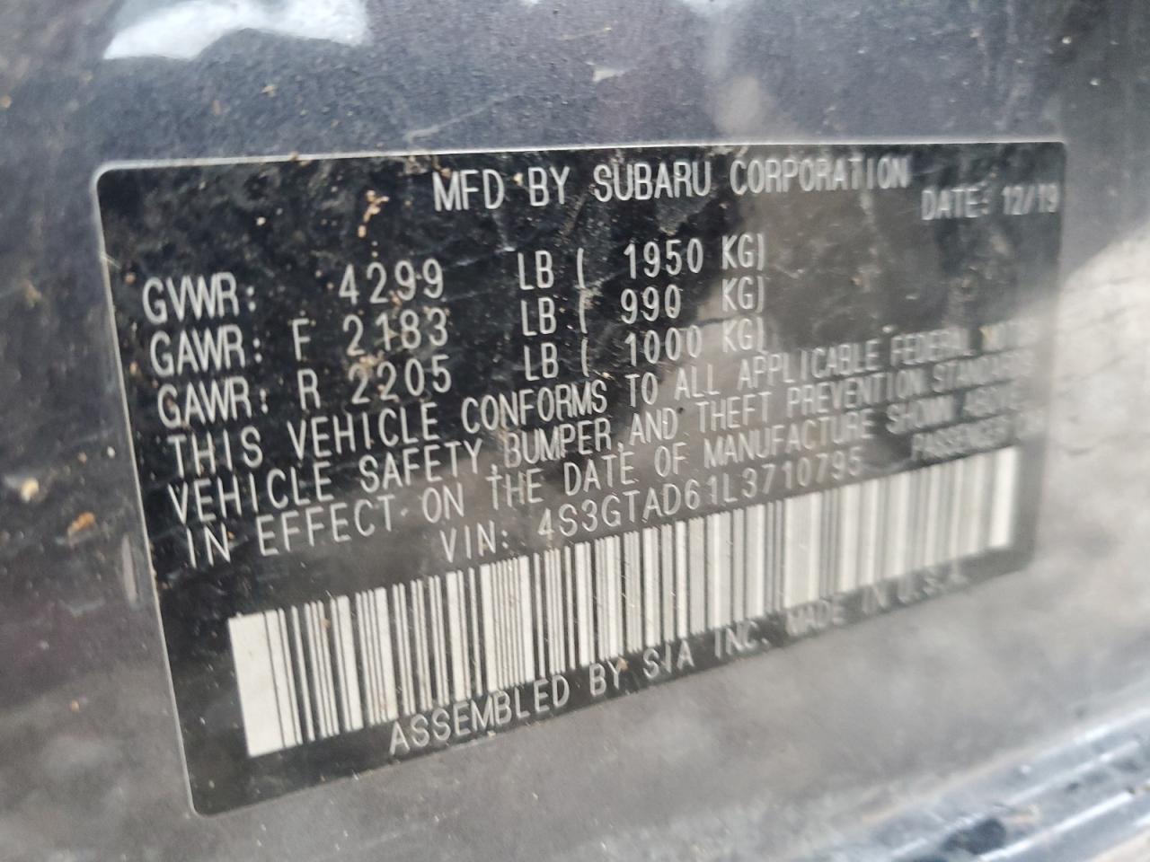 4S3GTAD61L3710795 2020 Subaru Impreza Premium