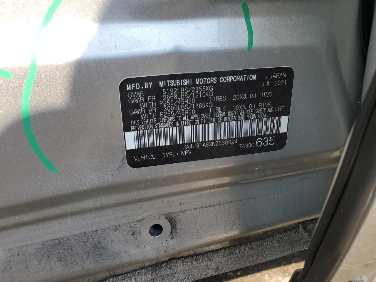 JA4J3TA8XNZ030024 2022 Mitsubishi Outlander Es