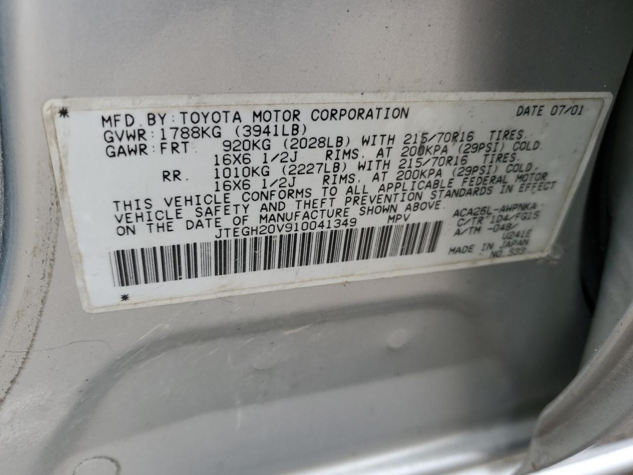JTEGH20V910041349 2001 Toyota Rav4