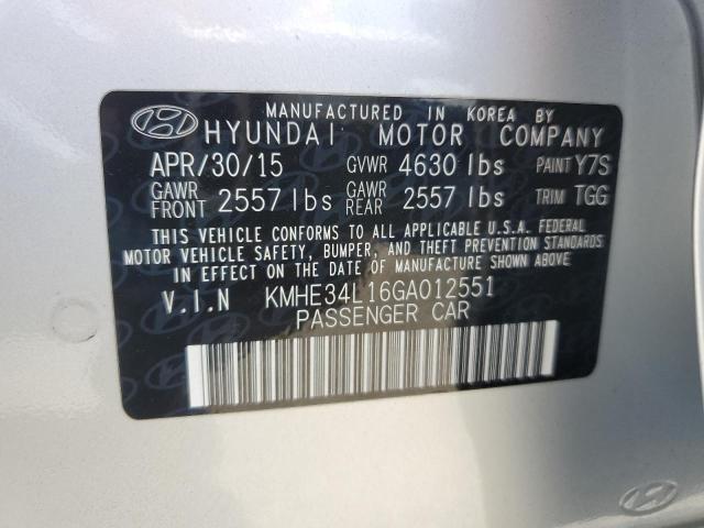 2016 Hyundai Sonata Hybrid VIN: KMHE34L16GA012551 Lot: 58517584