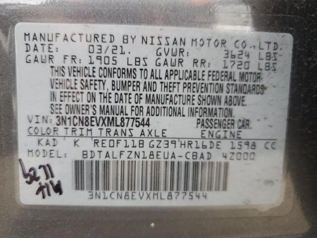 2021 Nissan Versa Sv VIN: 3N1CN8EVXML877544 Lot: 57567804