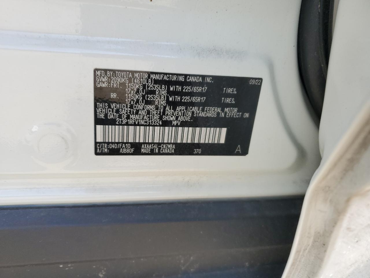 2T3P1RFV1NC313324 2022 Toyota Rav4 Xle