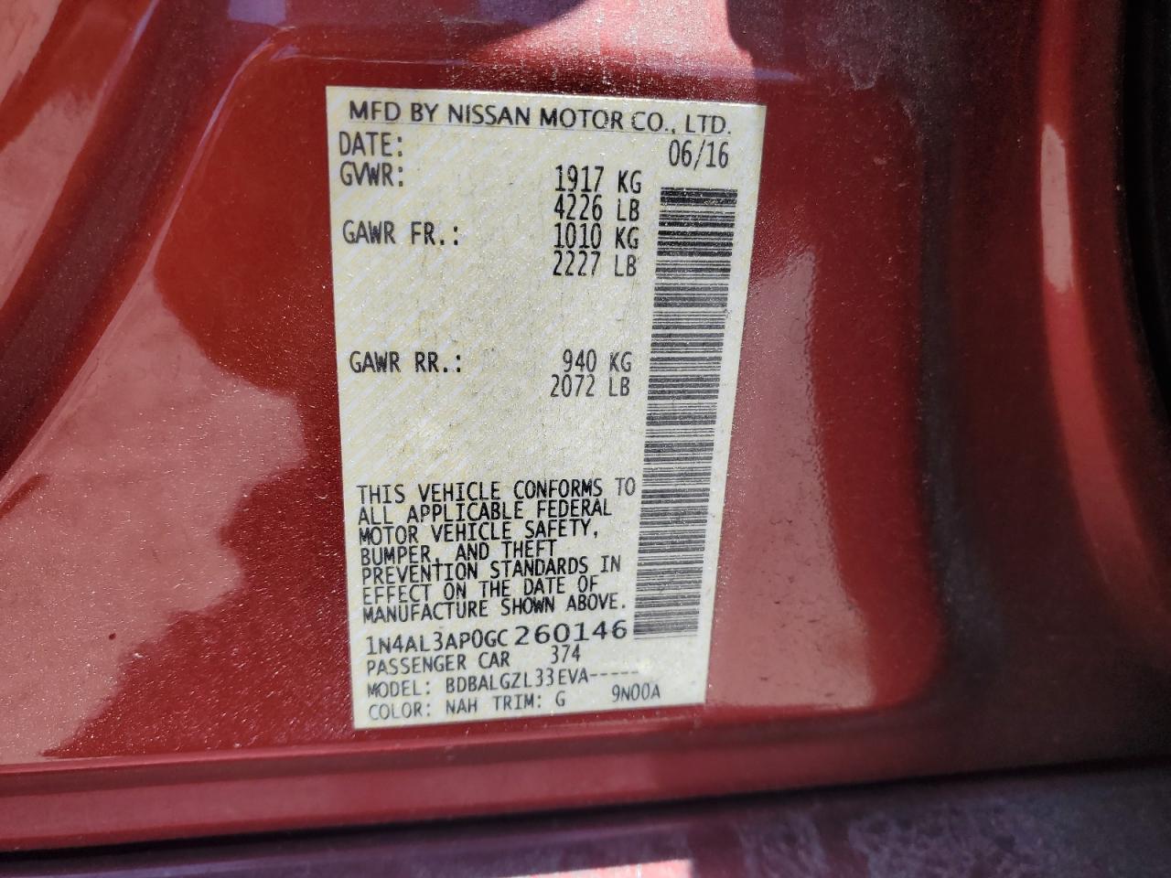 1N4AL3AP0GC260146 NISSAN ALTIMA 2016
