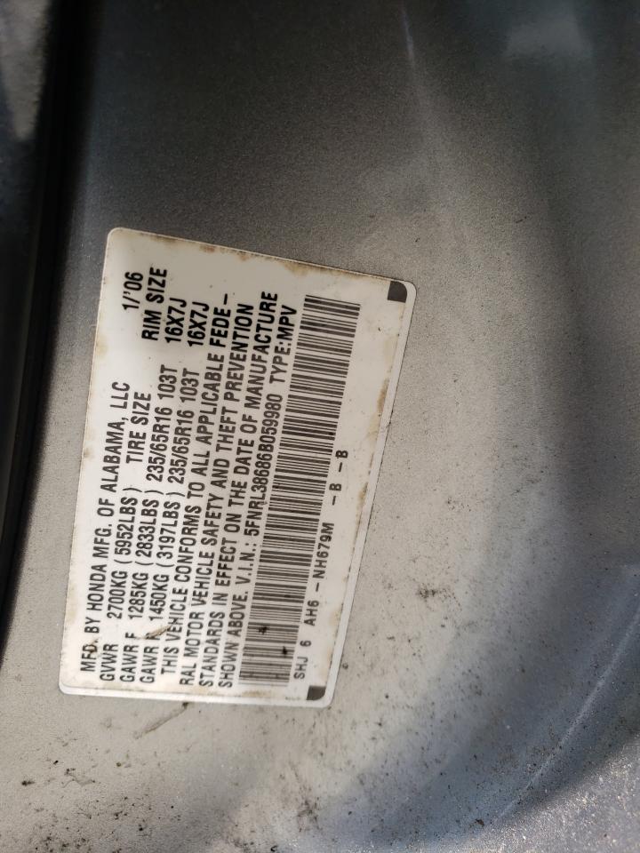 5FNRL38686B059980 2006 Honda Odyssey Exl