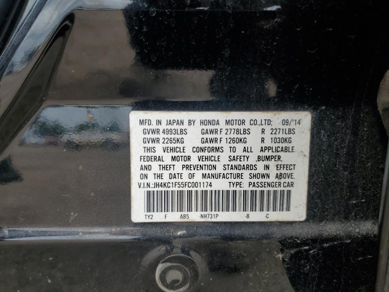 JH4KC1F55FC001174 2015 Acura Rlx Tech