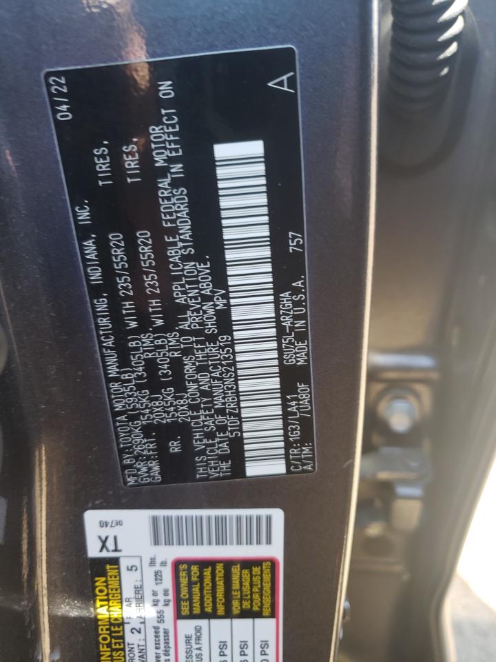 5TDFZRBH3NS213519 2022 Toyota Highlander Platinum