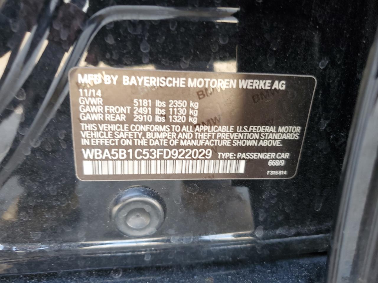 WBA5B1C53FD922029 2015 BMW 535 I