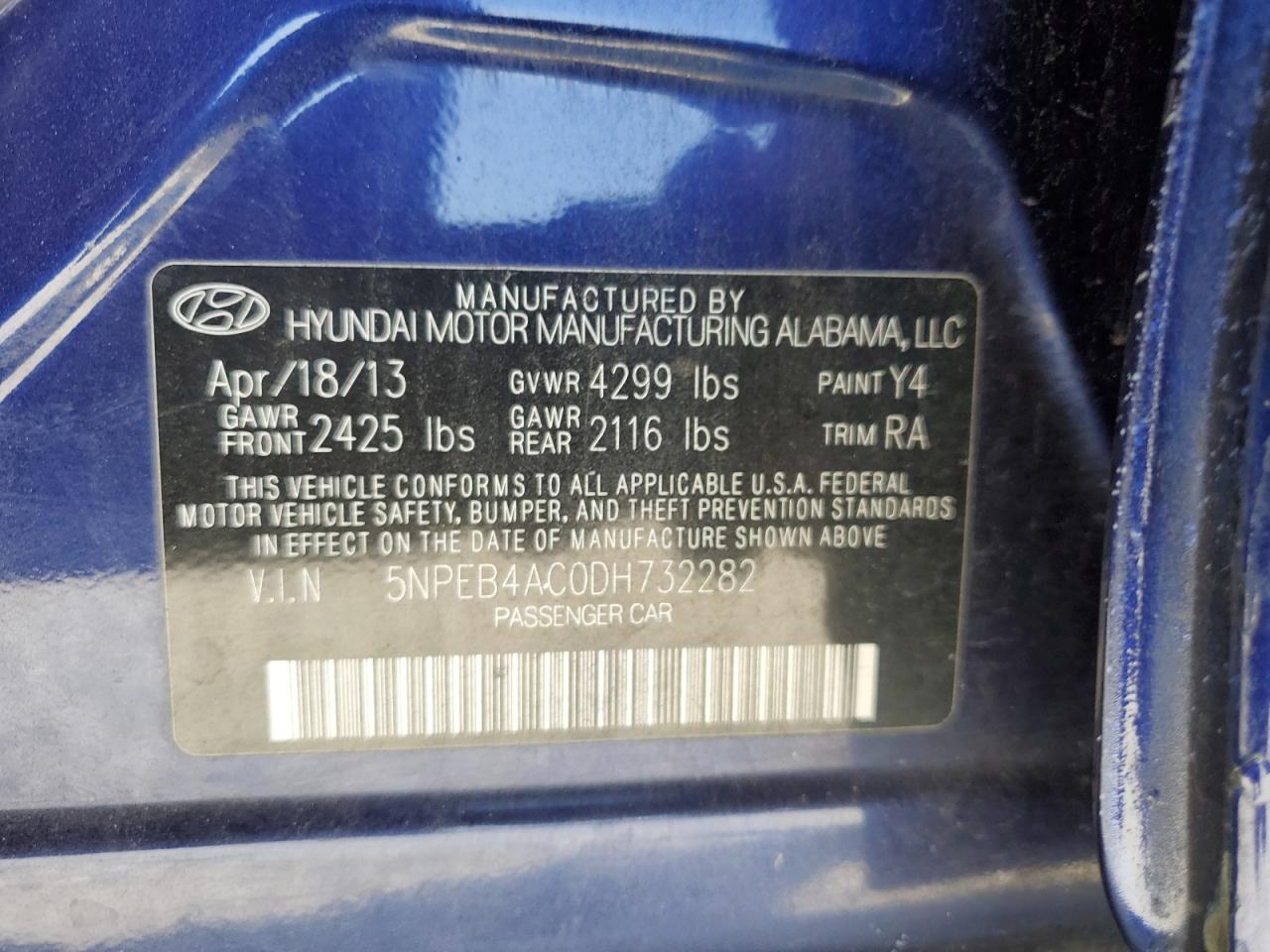 5NPEB4AC0DH732282 2013 Hyundai Sonata Gls