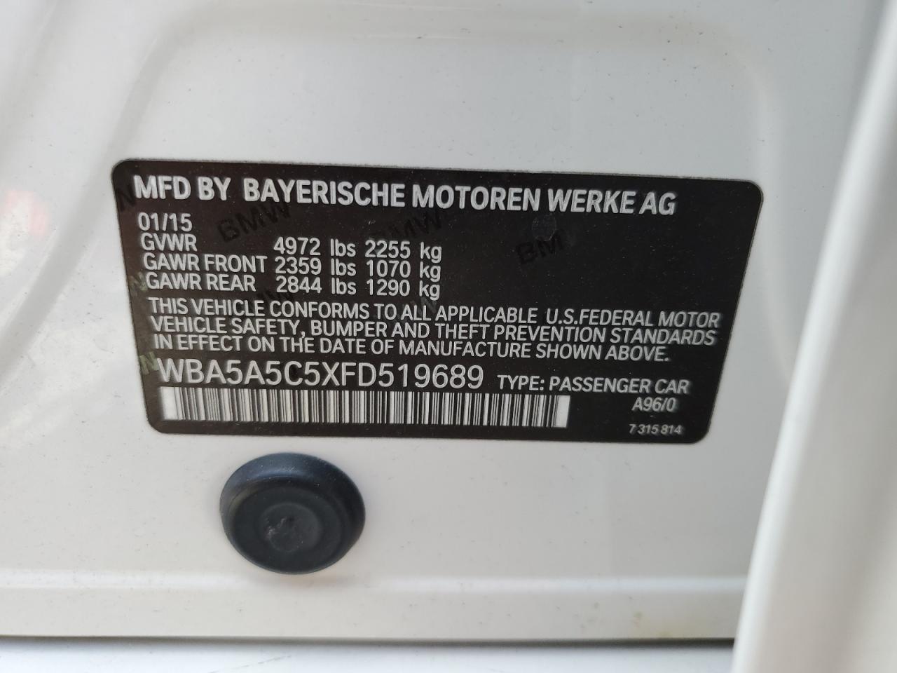 WBA5A5C5XFD519689 2015 BMW 528 I