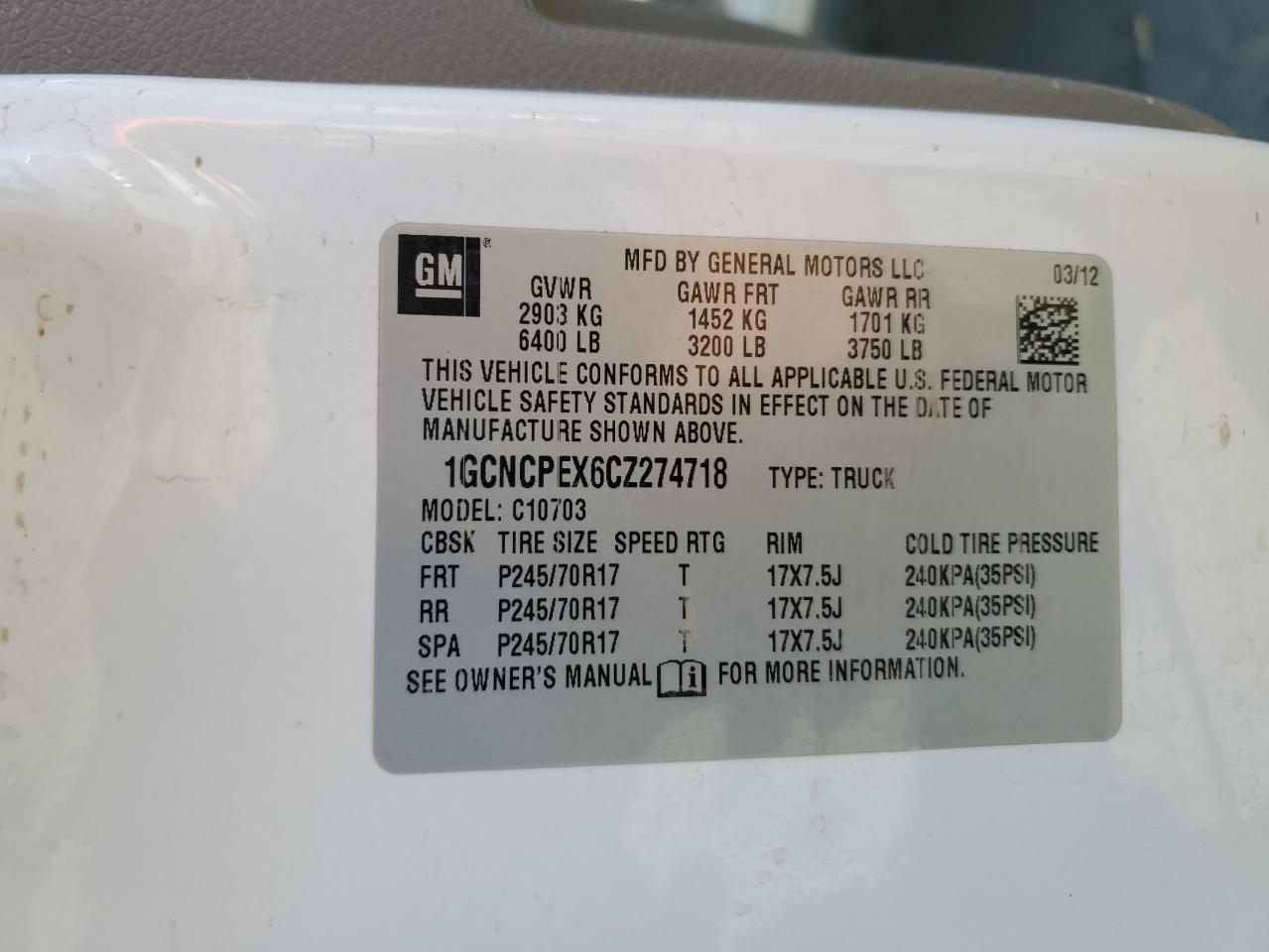 1GCNCPEX6CZ274718 2012 Chevrolet Silverado C1500