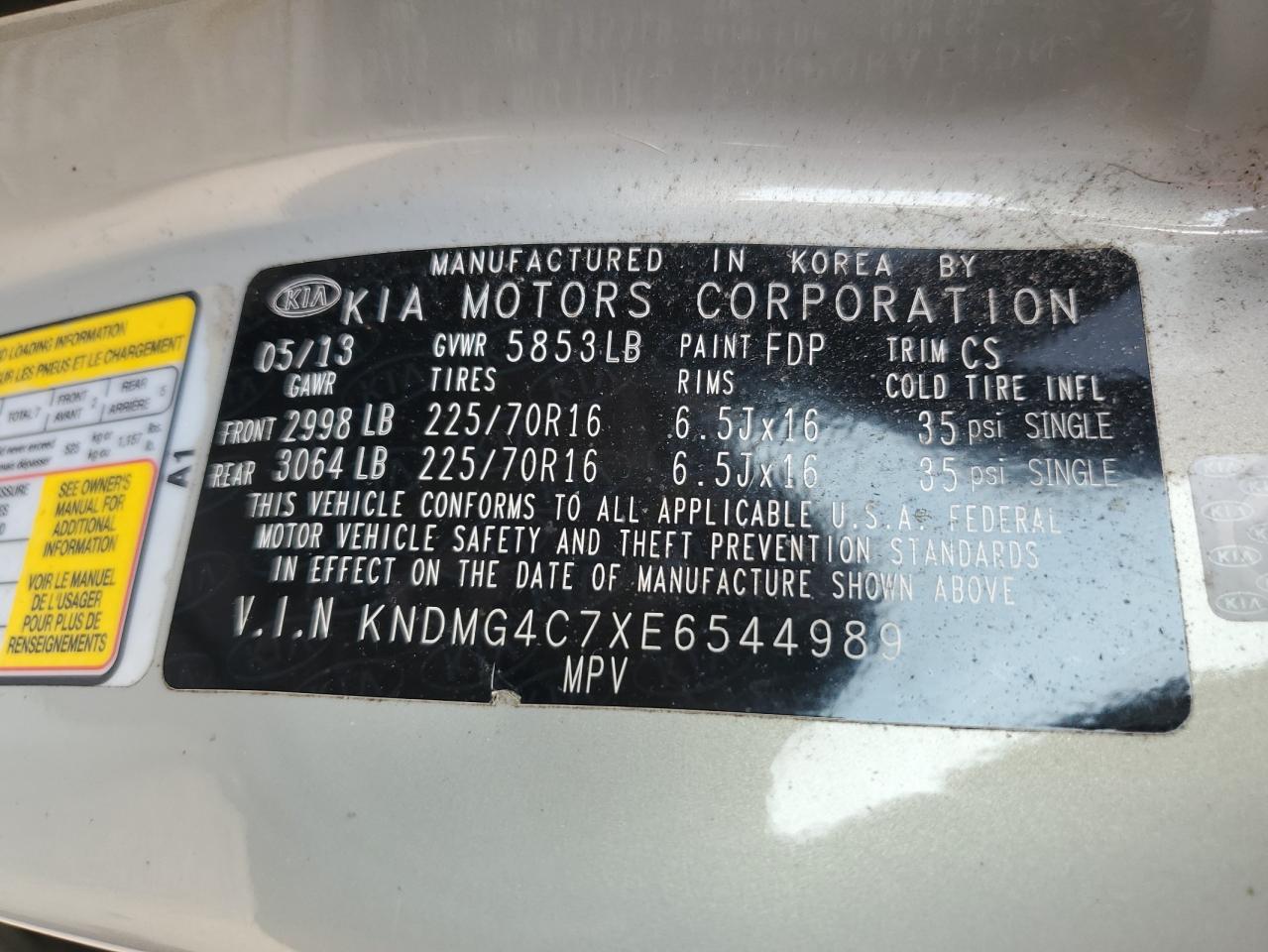 2014 Kia Sedona Lx vin: KNDMG4C7XE6544989