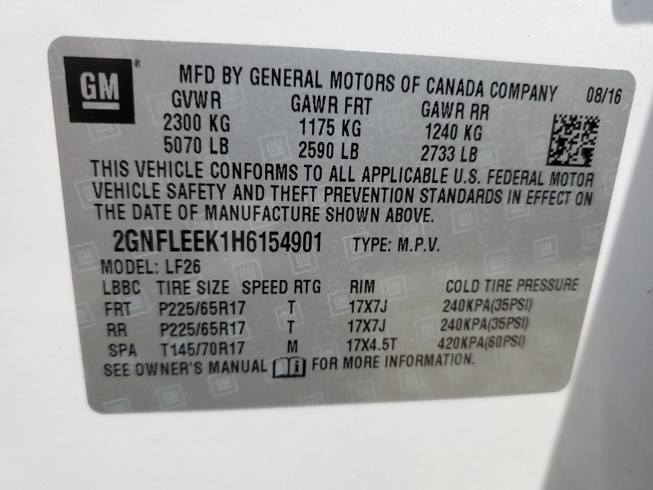 2GNFLEEK1H6154901 CHEVROLET EQUINOX 2017