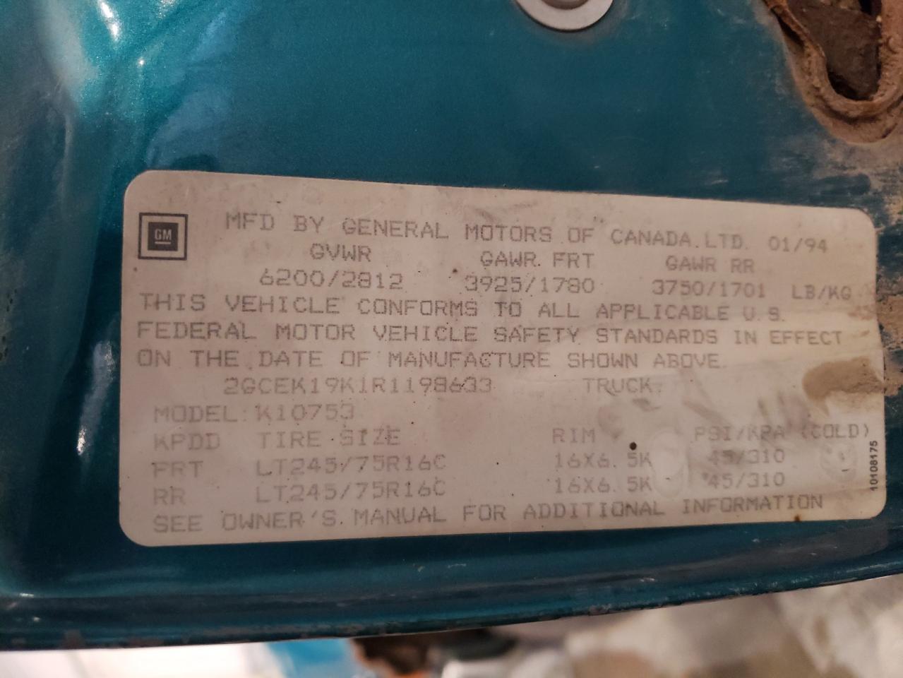 2GCEK19K1R1198633 1994 Chevrolet Gmt-400 K1500