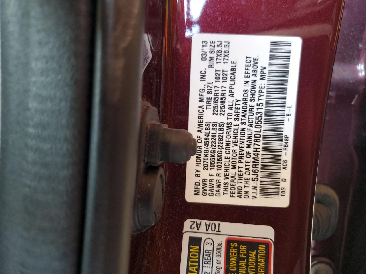 5J6RM4H78DL055315 2013 Honda Cr-V Exl