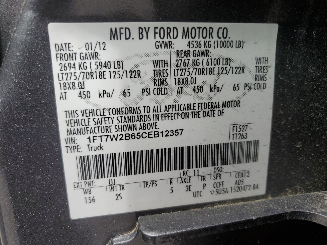 1FT7W2B65CEB12357 2012 Ford F250 Super Duty