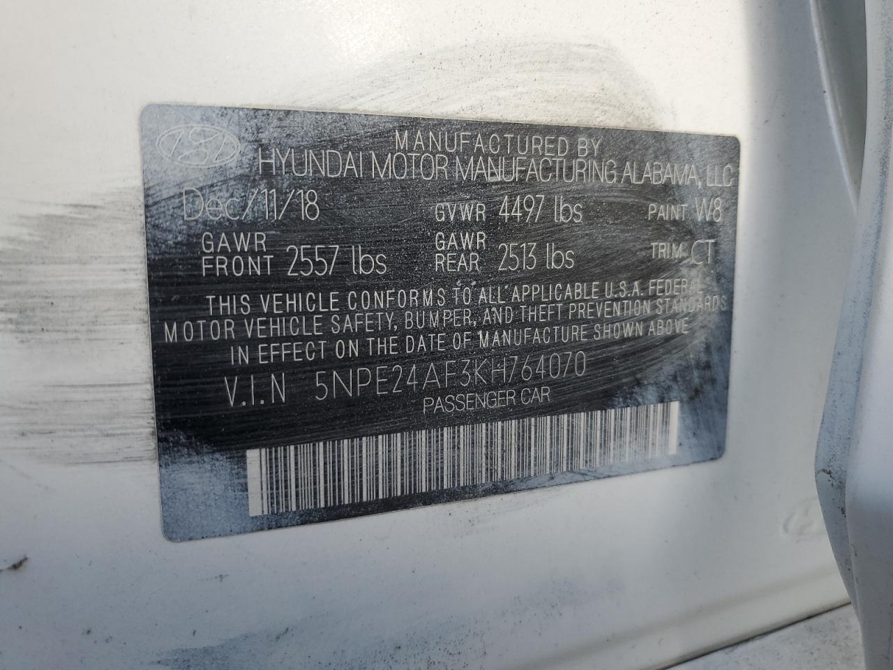 5NPE24AF3KH764070 2019 Hyundai Sonata Se