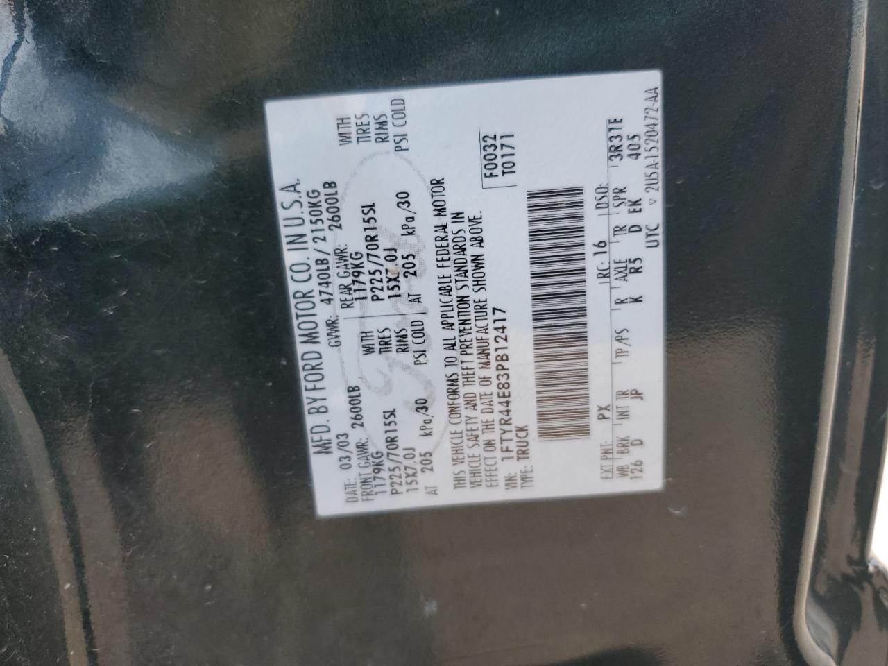 1FTYR44E83PB12417 2003 Ford Ranger Super Cab