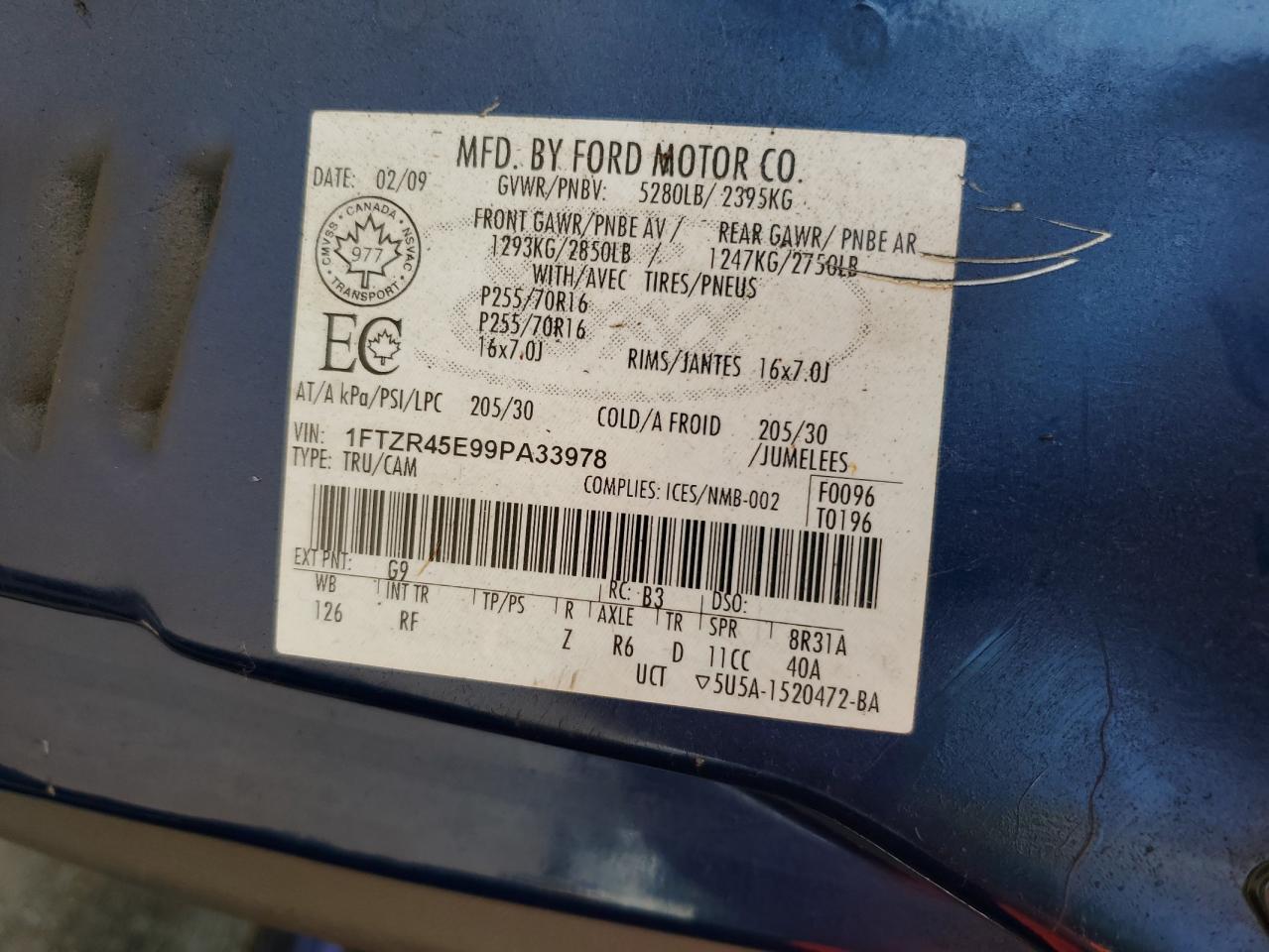 1FTZR45E99PA33978 2009 Ford Ranger Super Cab