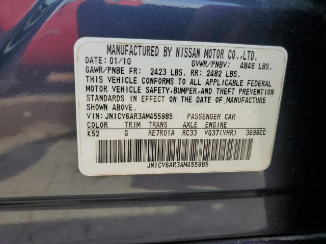 2010 Infiniti G37 VIN: JN1CV6AR3AM455985 Lot: 59339054