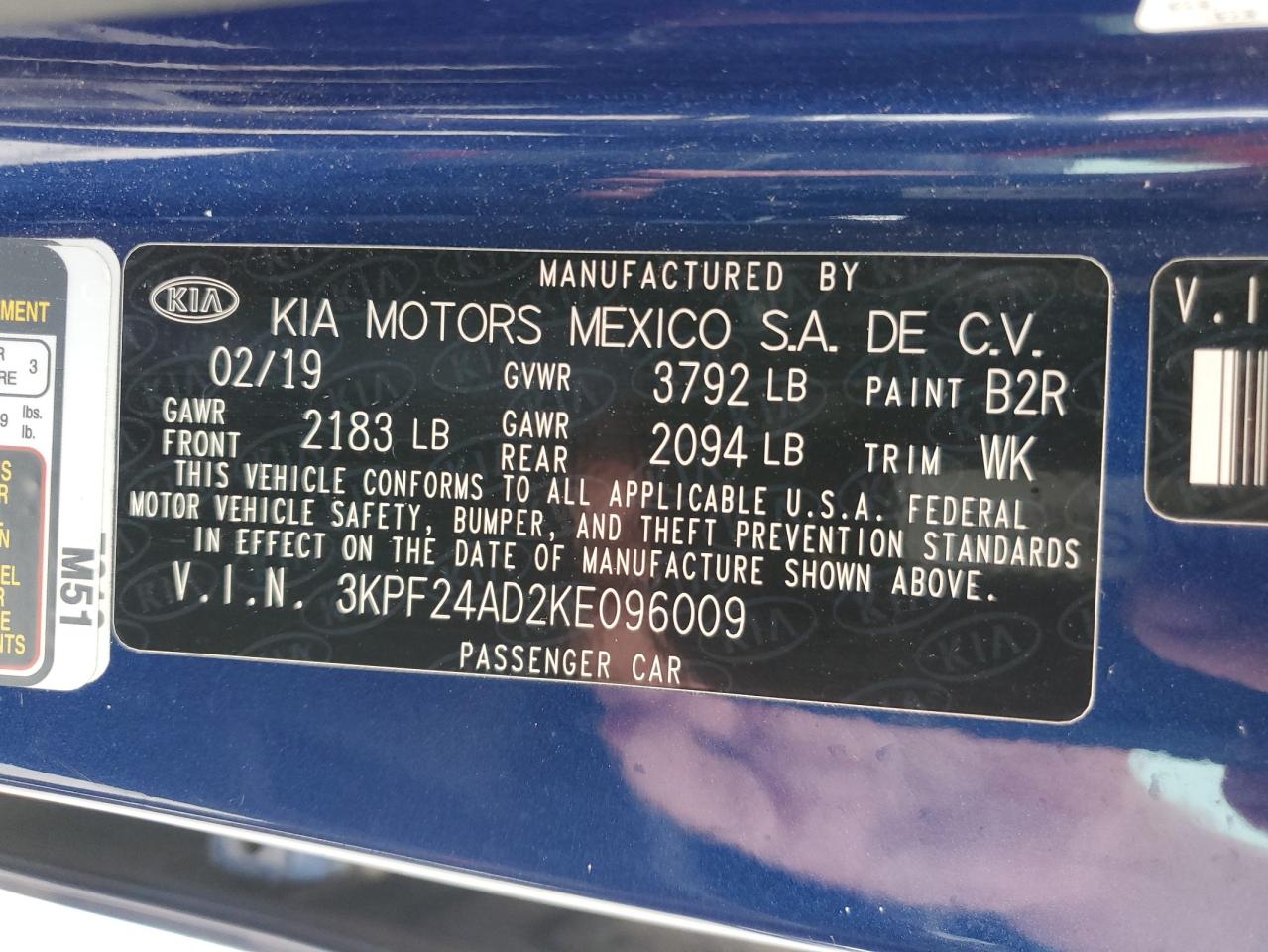 3KPF24AD2KE096009 2019 Kia Forte Fe
