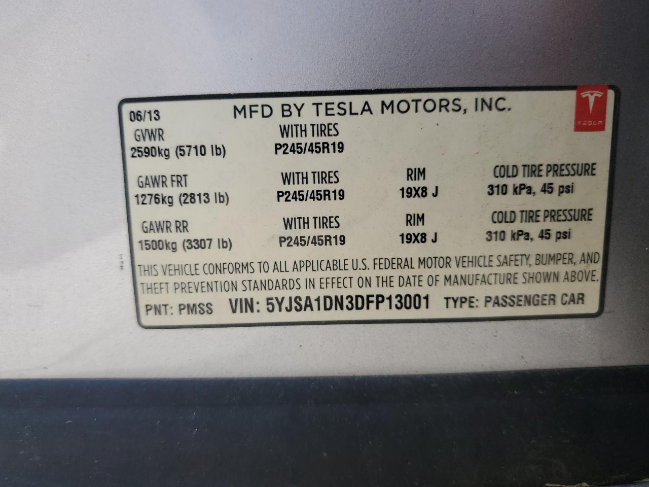 5YJSA1DN3DFP13001 2013 Tesla Model S