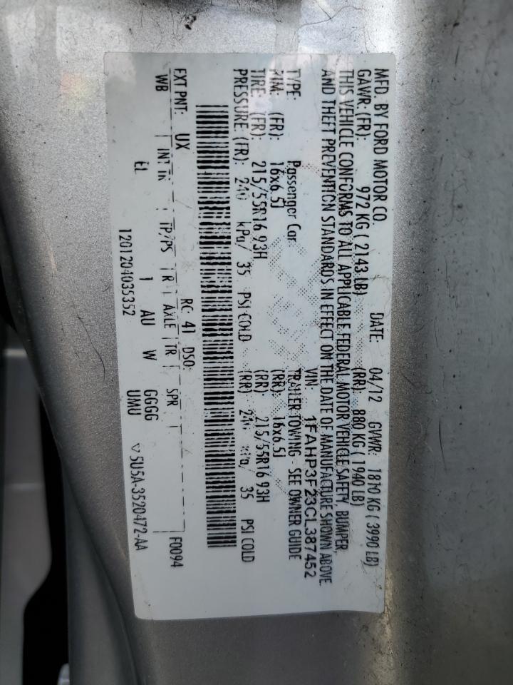 1FAHP3F23CL387452 2012 Ford Focus Se