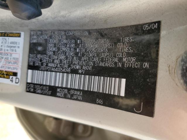 2004 Toyota Highlander VIN: JTEEP21A640054098 Lot: 60138024