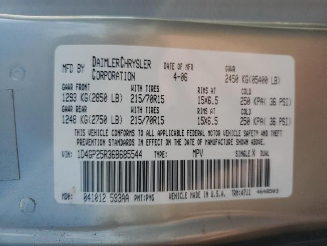 2006 Dodge Caravan Se VIN: 1D4GP25R36B685544 Lot: 57347634