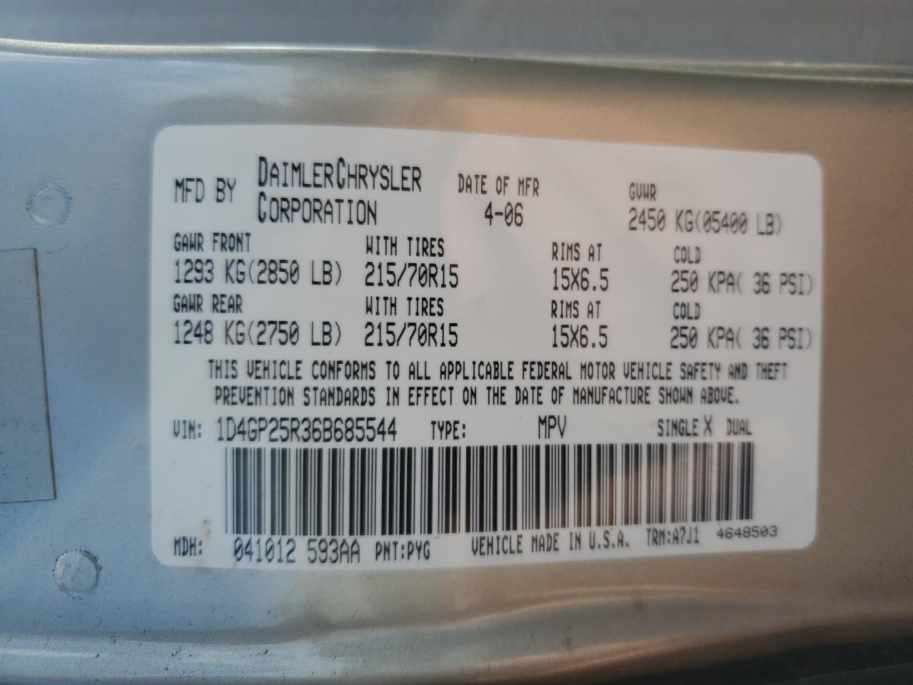 1D4GP25R36B685544 2006 Dodge Caravan Se