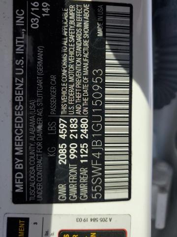 2016 Mercedes-Benz C 300 VIN: 55SWF4JB1GU150953 Lot: 60165634