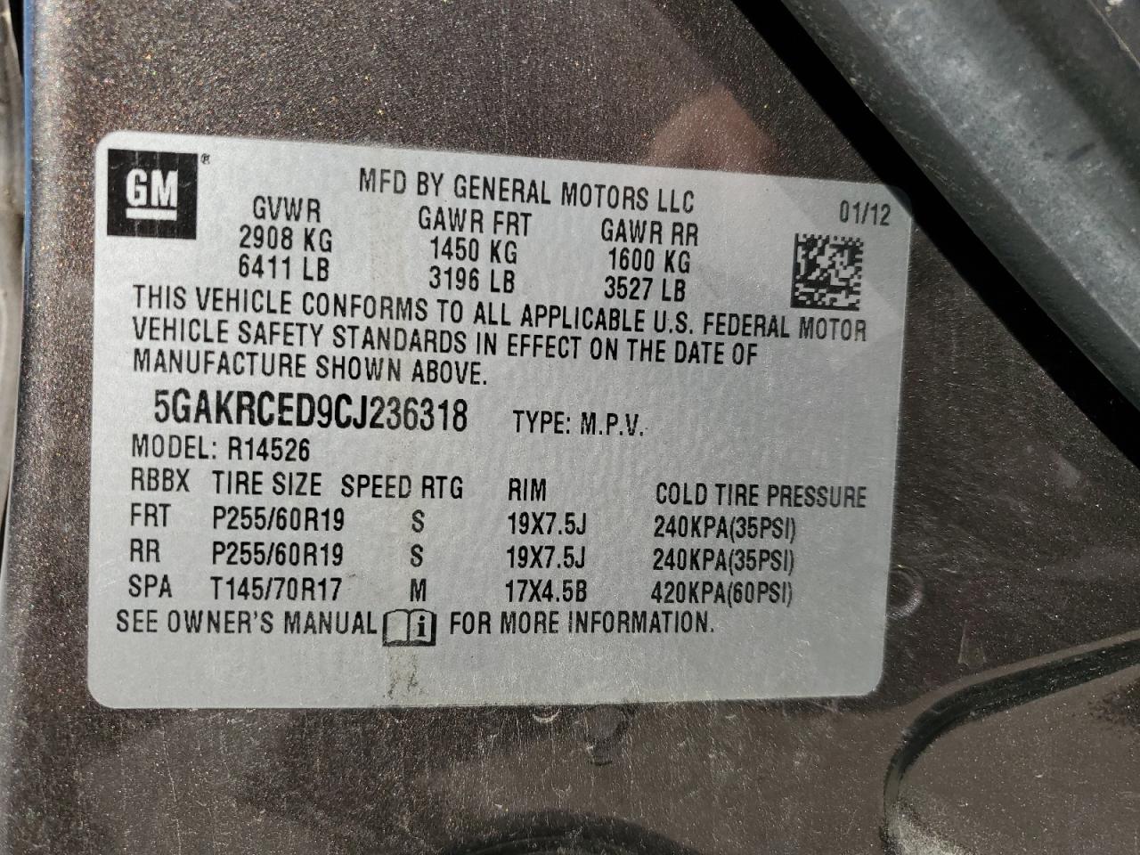 5GAKRCED9CJ236318 2012 Buick Enclave