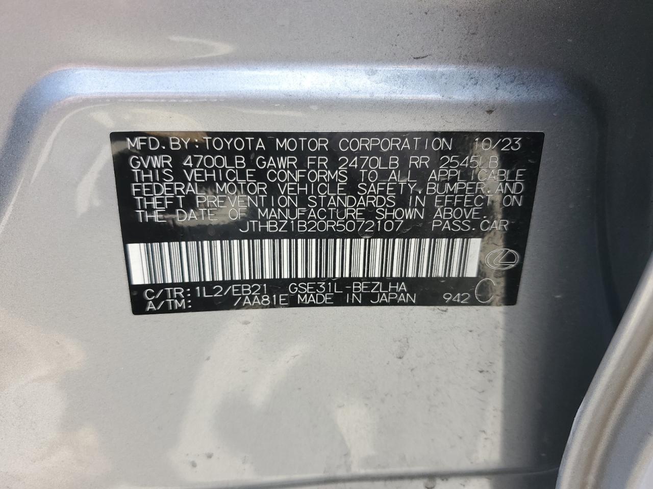 JTHBZ1B20R5072107 2024 Lexus Is 350 F Sport Design