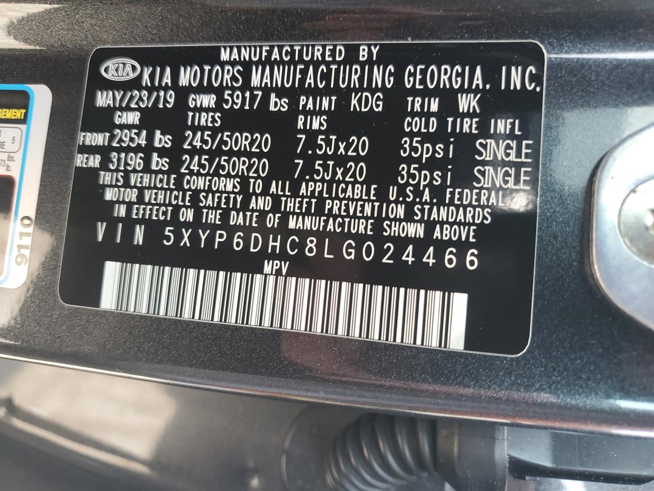 5XYP6DHC8LG024466 2020 Kia Telluride S