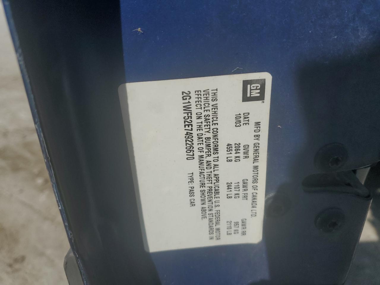 2G1WF52E749226670 2004 Chevrolet Impala