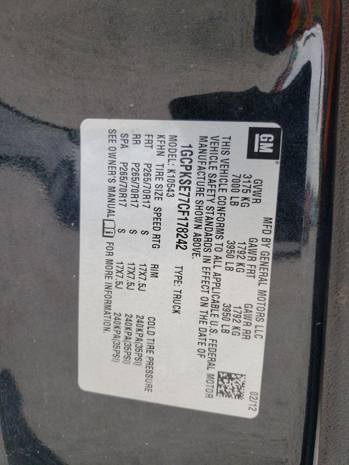 1GCPKSE77CF178242 2012 Chevrolet Silverado K1500 Lt