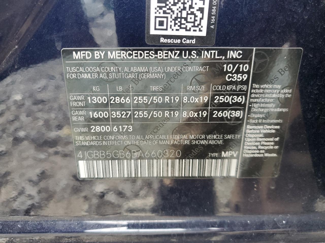 4JGBB5GB6BA660320 2011 Mercedes-Benz Ml 350