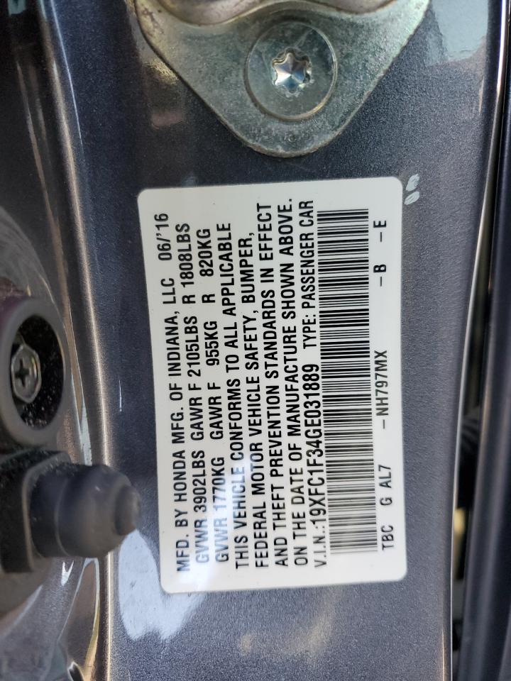 19XFC1F34GE031889 2016 Honda Civic Ex 19XFC1F34GE031889 2016 Honda Civic Ex