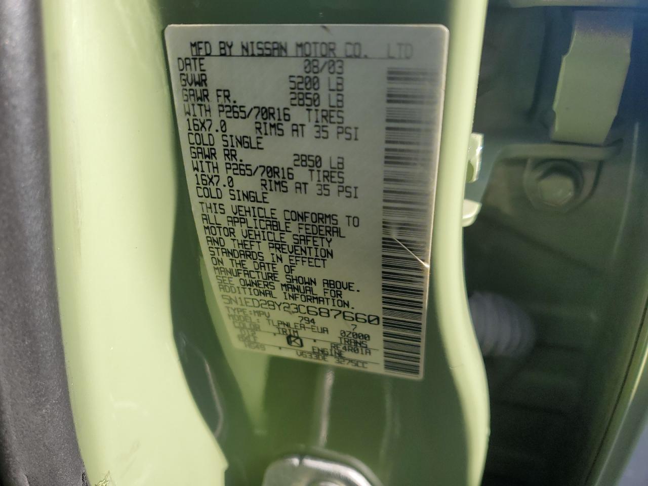 5N1ED28Y23C687660 2003 Nissan Xterra Xe