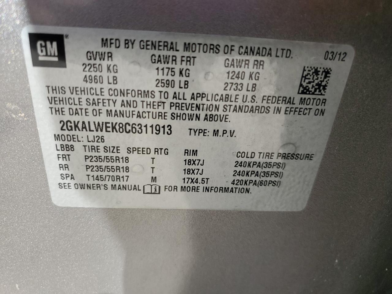 2GKALWEK8C6311913 2012 GMC Terrain Slt