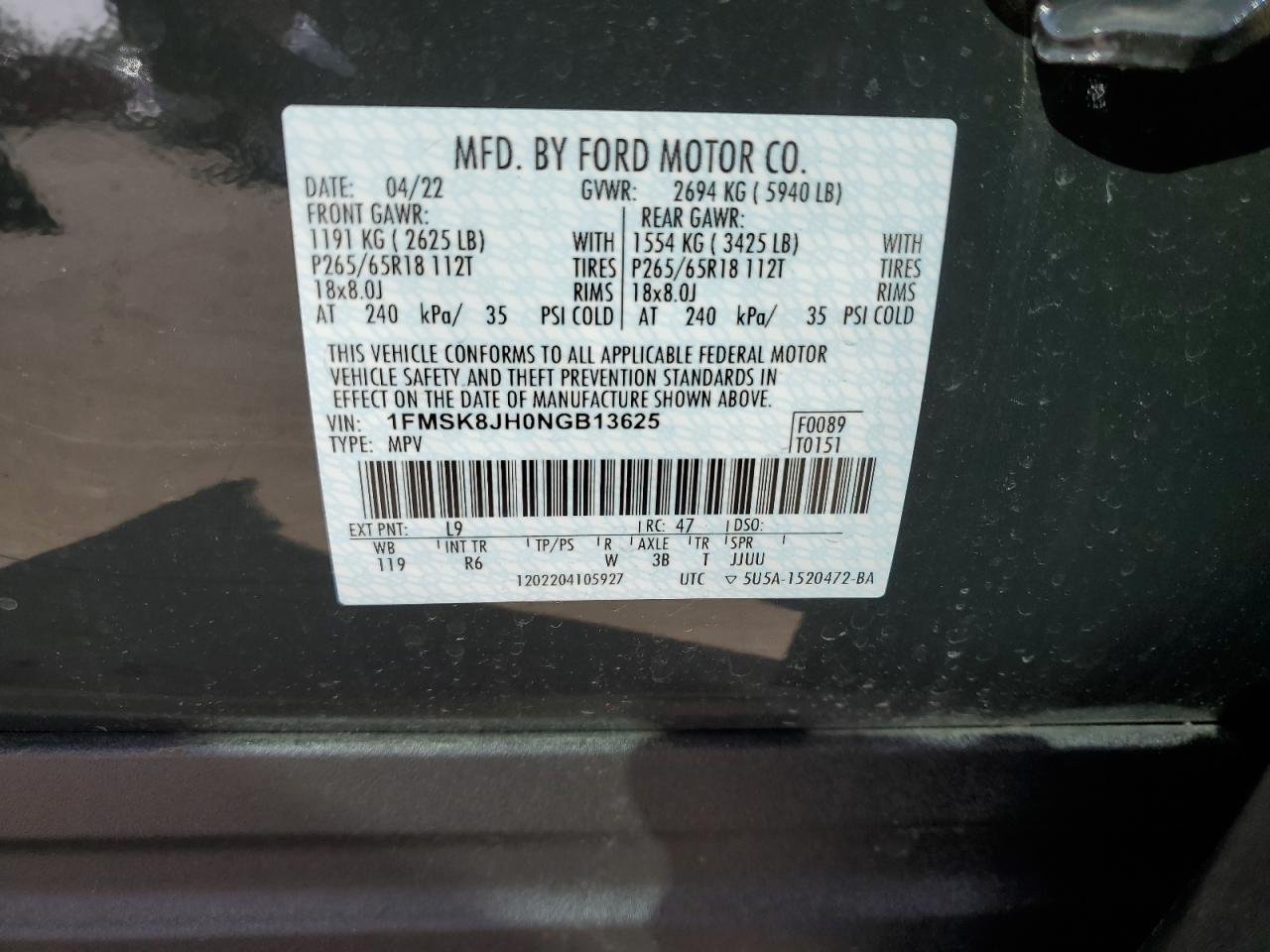 1FMSK8JH0NGB13625 FORD EXPLORER 2022